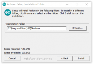 Ruta de instalación del IDE de Arduino